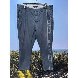 MENS TOMMY HILFIGER CUSTOM FIT LOGO CHINO PANTS NAVY BLUE SIZE 36 X‎ 32